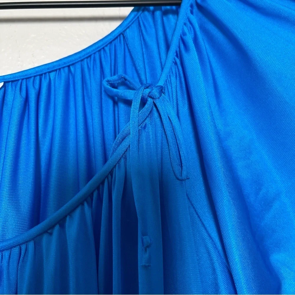 VTG 80s Henson Kickernick Women Maxi Nightgown Dress Lace Cottagecore Blue‎